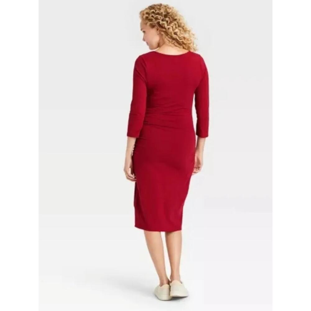 Isabel Maternity by Ingrid & Isabel Women’s Red 3/4 Sleeve Stretch T-Shirt Dress - Picture 7 of 9